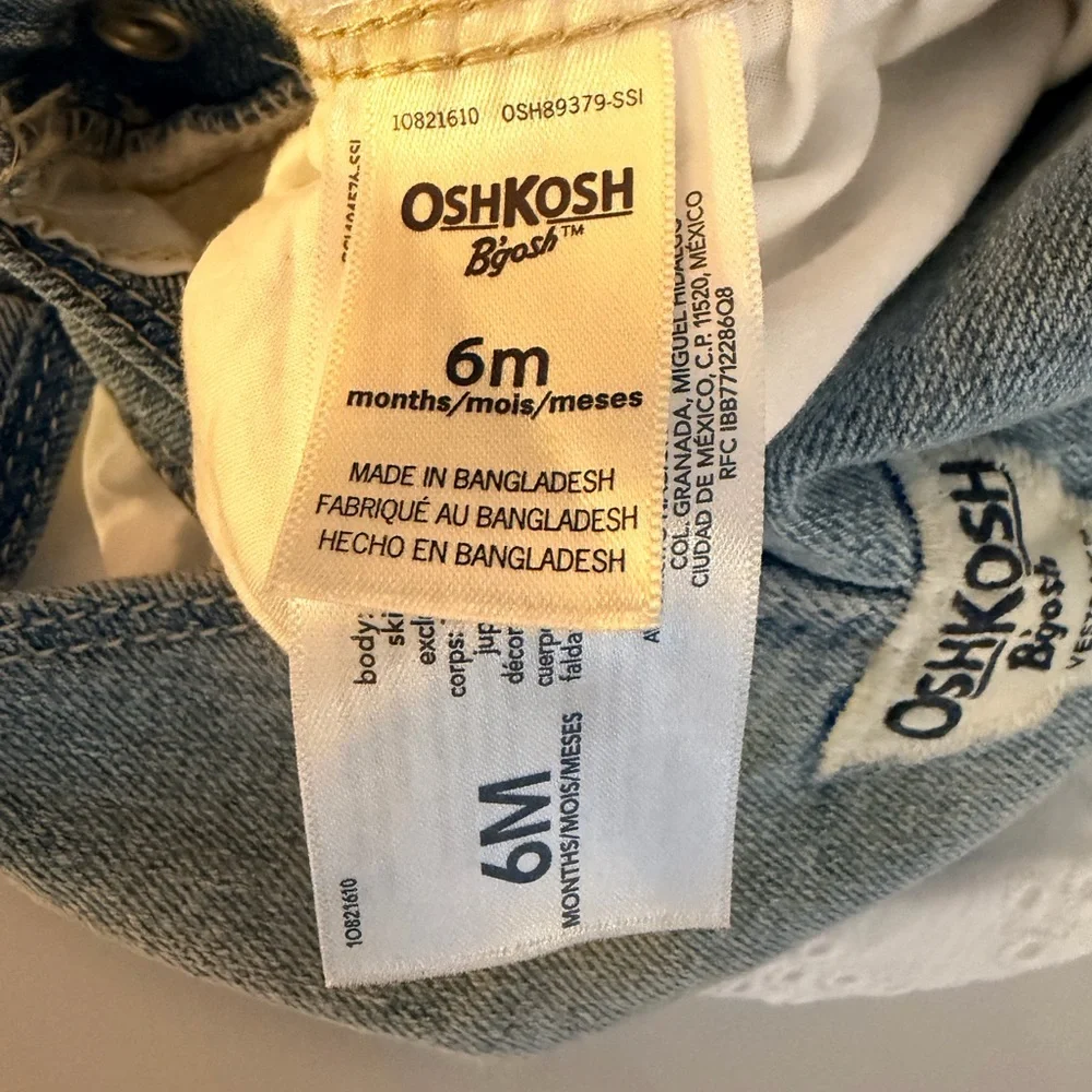 Oshkosh denim bib dress with white eyelits‎ siz 6month